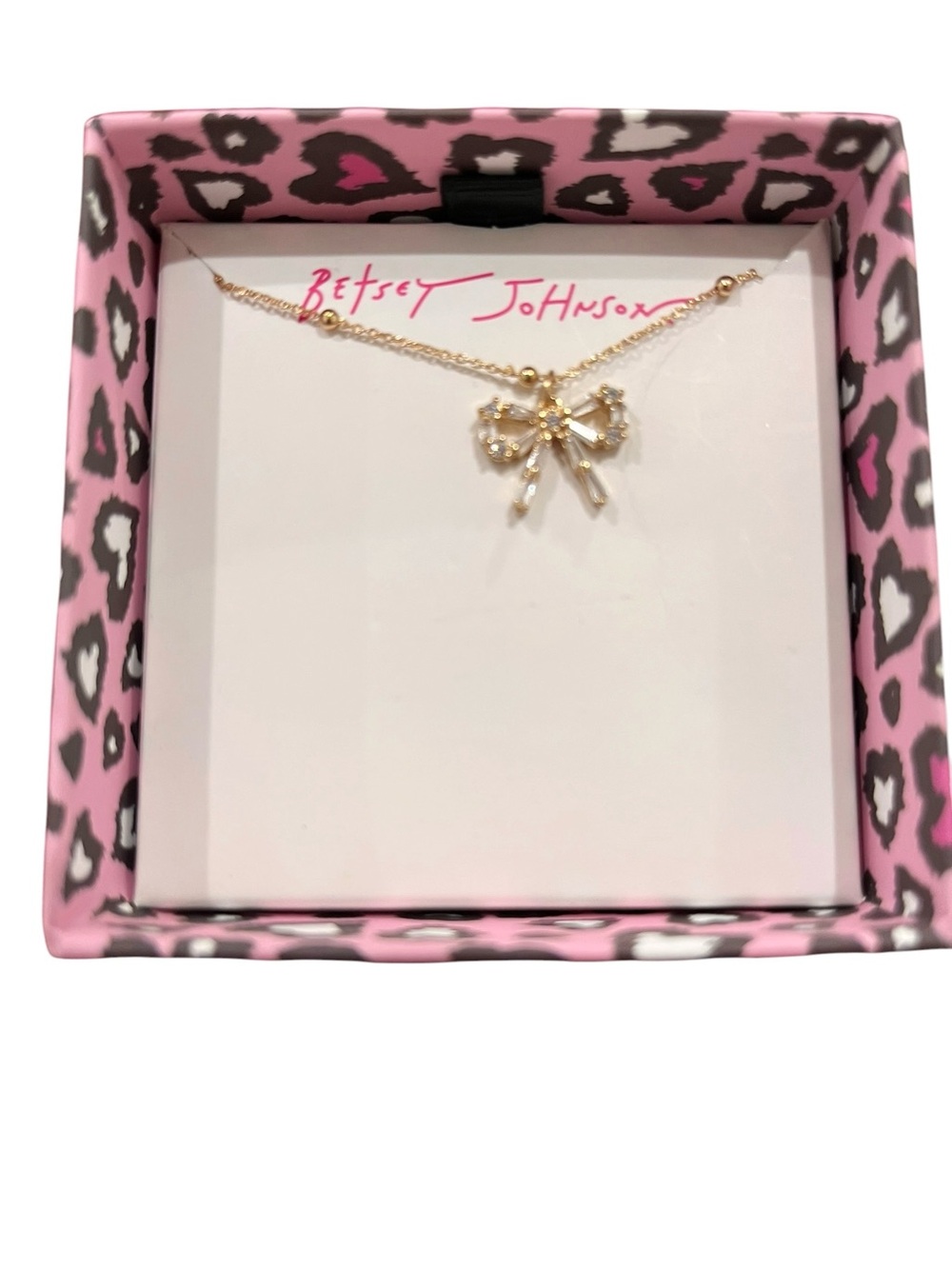 Betsey Johnson Dainty Crystal Baguette Bow Tie Ribbon Necklace NIB - Picture 4 of 4